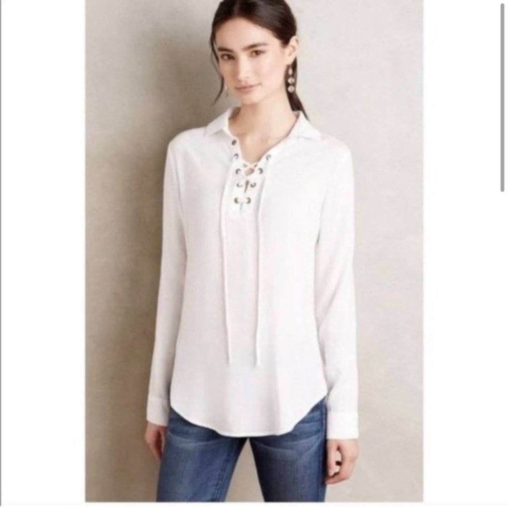 Cloth & Stone by Anthropologie White Lace Up Blouse